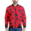 Black Red Palm Tree Pattern Print Men's Bomber Jacket