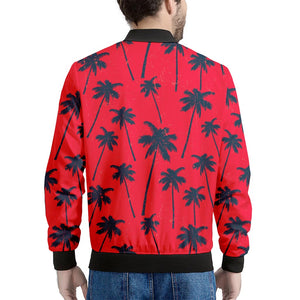 Black Red Palm Tree Pattern Print Men's Bomber Jacket