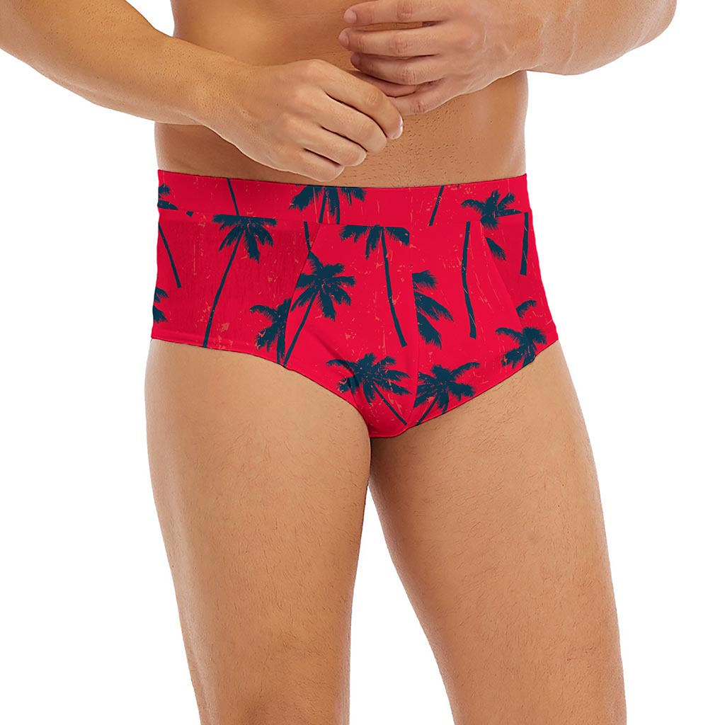 Black Red Palm Tree Pattern Print Men's Briefs
