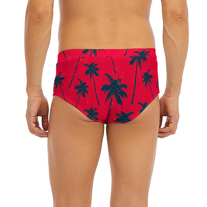 Black Red Palm Tree Pattern Print Men's Briefs