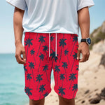 Black Red Palm Tree Pattern Print Men's Cargo Shorts