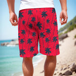 Black Red Palm Tree Pattern Print Men's Cargo Shorts