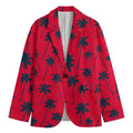 Black Red Palm Tree Pattern Print Men's Cotton Blazer