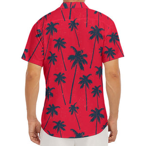 Black Red Palm Tree Pattern Print Men's Deep V-Neck Shirt
