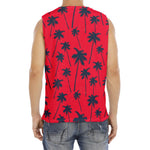 Black Red Palm Tree Pattern Print Men's Fitness Tank Top