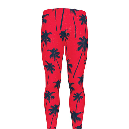 Black Red Palm Tree Pattern Print Men's leggings