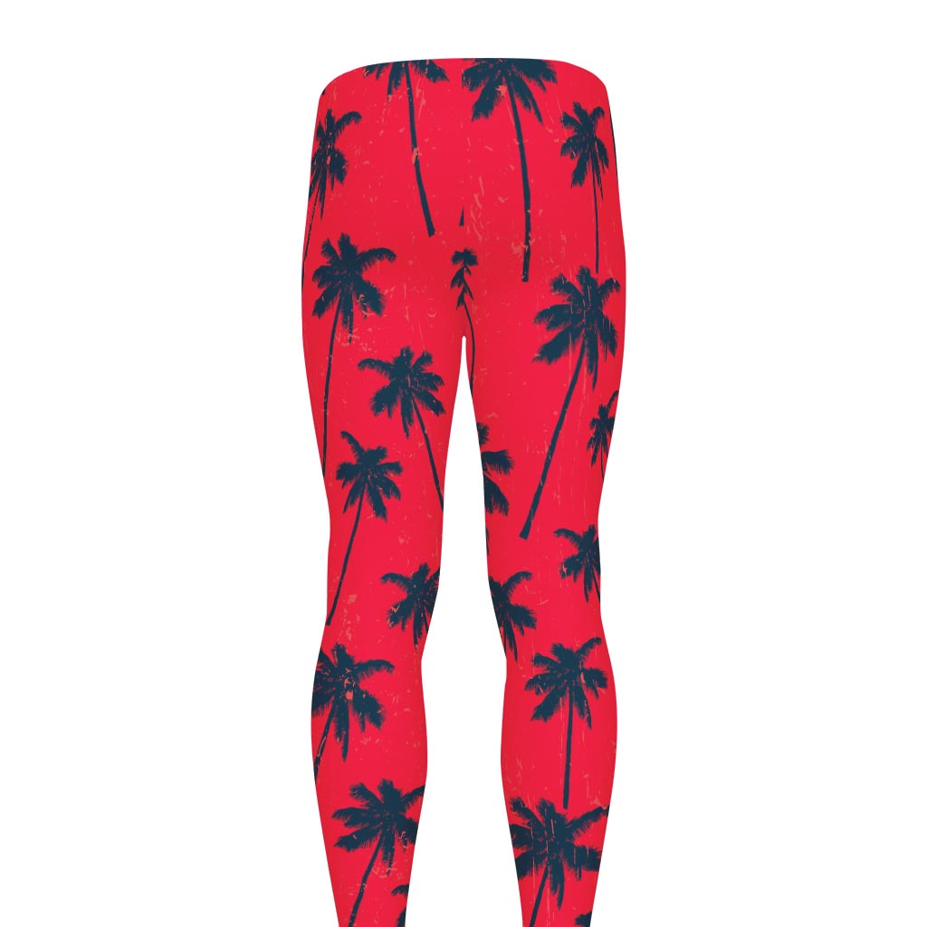 Black Red Palm Tree Pattern Print Men's leggings