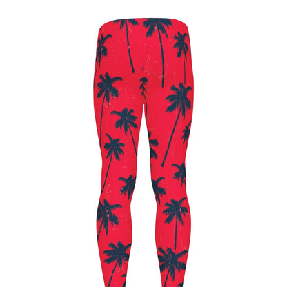 Black Red Palm Tree Pattern Print Men's leggings