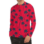 Black Red Palm Tree Pattern Print Men's Long Sleeve Rash Guard