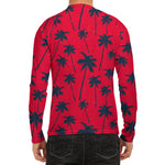 Black Red Palm Tree Pattern Print Men's Long Sleeve Rash Guard