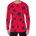 Black Red Palm Tree Pattern Print Men's Long Sleeve T-Shirt