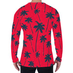 Black Red Palm Tree Pattern Print Men's Long Sleeve T-Shirt
