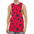 Black Red Palm Tree Pattern Print Men's Muscle Tank Top