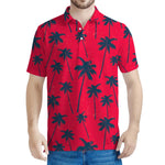 Black Red Palm Tree Pattern Print Men's Polo Shirt