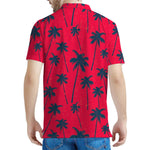 Black Red Palm Tree Pattern Print Men's Polo Shirt