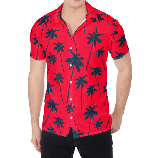 Black Red Palm Tree Pattern Print Men's Shirt