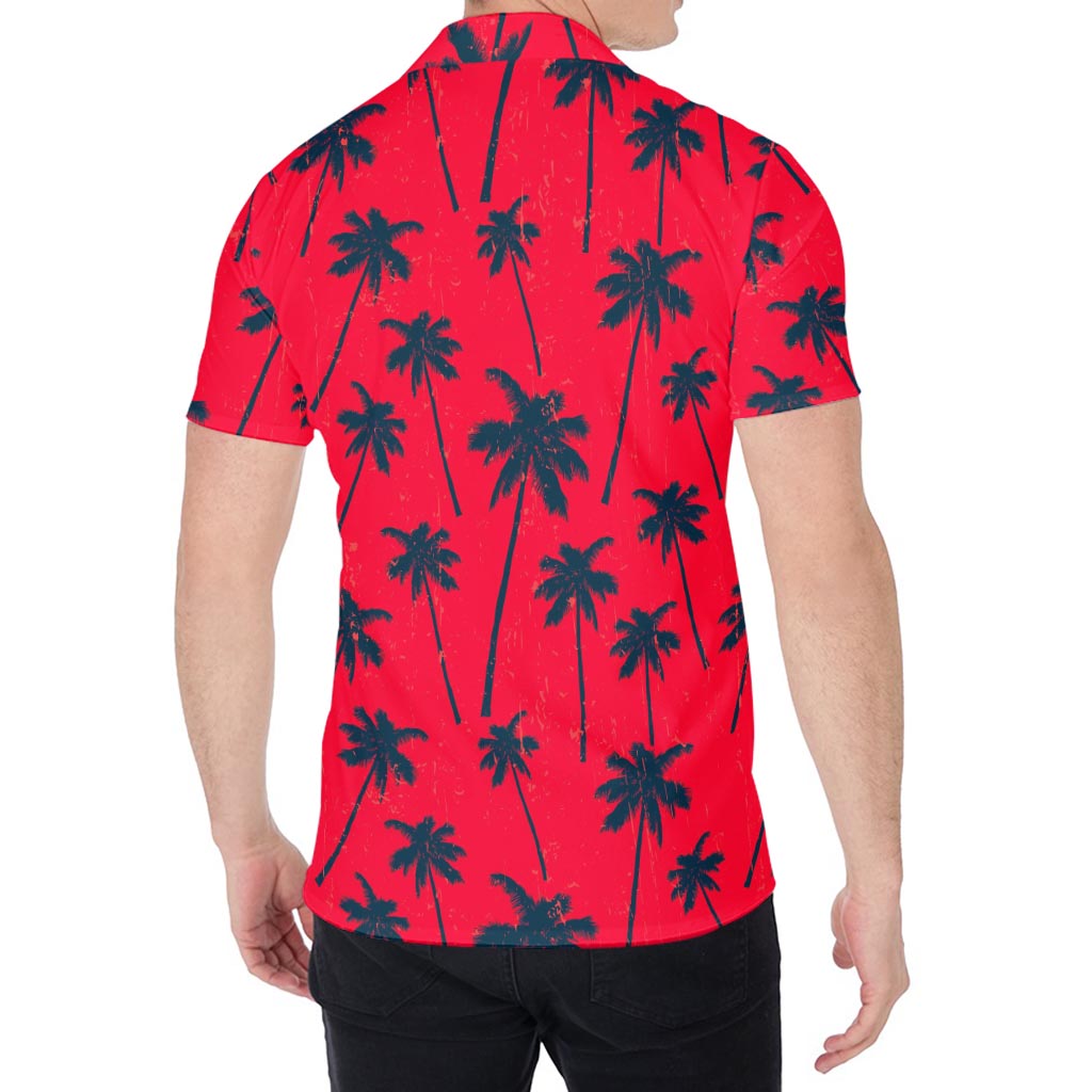 Black Red Palm Tree Pattern Print Men's Shirt