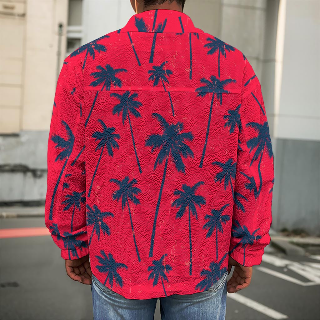 Black Red Palm Tree Pattern Print Men's Shirt Jacket