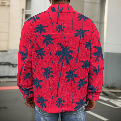 Black Red Palm Tree Pattern Print Men's Shirt Jacket