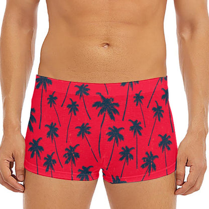 Black Red Palm Tree Pattern Print Men's Short Boxer Briefs