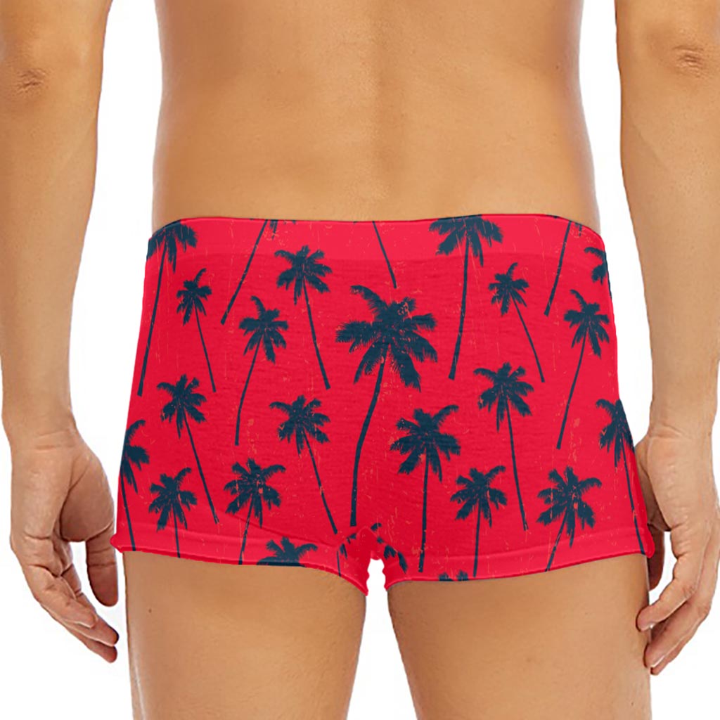 Black Red Palm Tree Pattern Print Men's Short Boxer Briefs