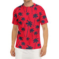 Black Red Palm Tree Pattern Print Men's Short Sleeve Rash Guard