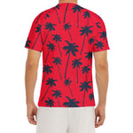 Black Red Palm Tree Pattern Print Men's Short Sleeve Rash Guard