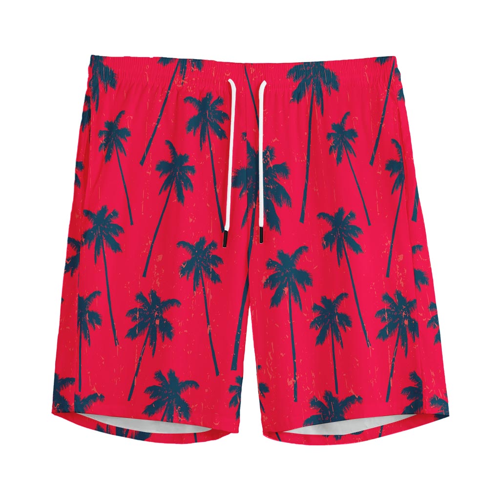 Black Red Palm Tree Pattern Print Men's Sports Shorts