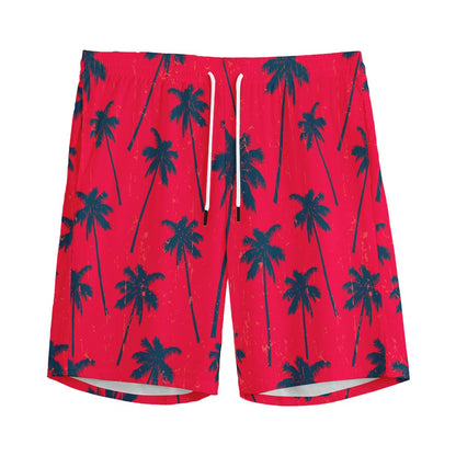 Black Red Palm Tree Pattern Print Men's Sports Shorts
