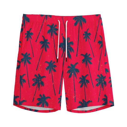 Black Red Palm Tree Pattern Print Men's Sports Shorts