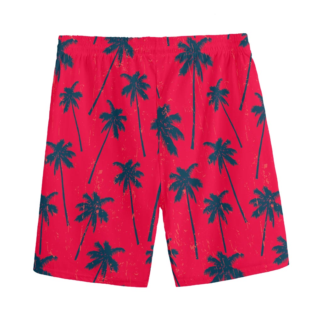 Black Red Palm Tree Pattern Print Men's Sports Shorts