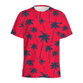 Black Red Palm Tree Pattern Print Men's Athletic T-Shirt