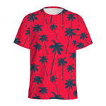 Black Red Palm Tree Pattern Print Men's Sports T-Shirt