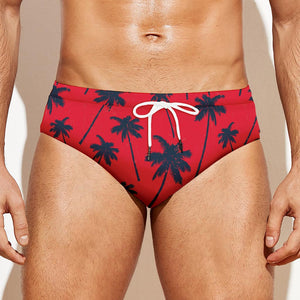 Black Red Palm Tree Pattern Print Men's Swim Briefs