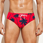 Black Red Palm Tree Pattern Print Men's Swim Briefs