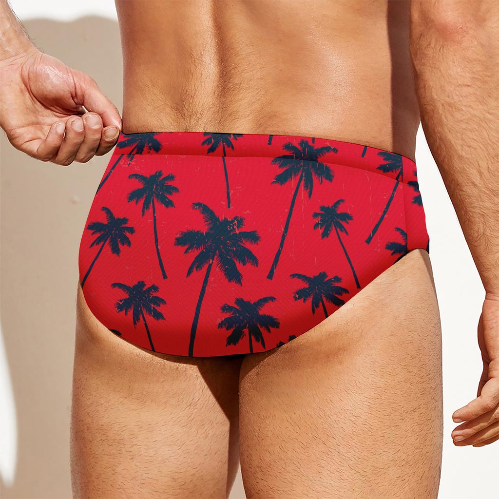 Black Red Palm Tree Pattern Print Men's Swim Briefs