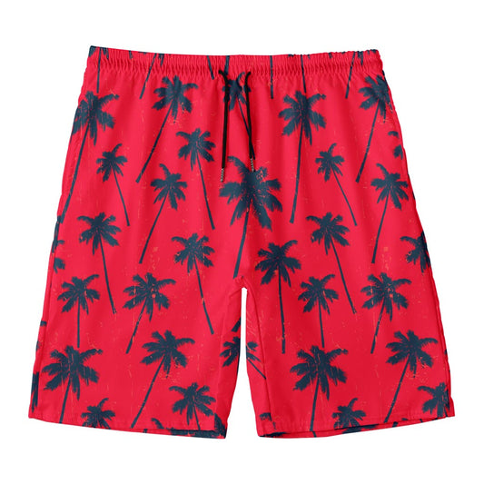 Black Red Palm Tree Pattern Print Men's Swim Trunks