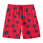 Black Red Palm Tree Pattern Print Men's Swim Trunks