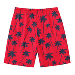 Black Red Palm Tree Pattern Print Men's Swim Trunks