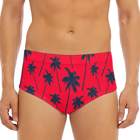 Black Red Palm Tree Pattern Print Men's Triangle Swim Briefs