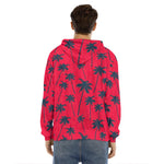 Black Red Palm Tree Pattern Print Men's Velvet Pullover Hoodie