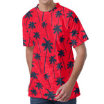 Black Red Palm Tree Pattern Print Men's Velvet T-Shirt