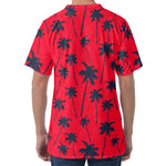 Black Red Palm Tree Pattern Print Men's Velvet T-Shirt