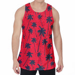 Black Red Palm Tree Pattern Print Men's Velvet Tank Top