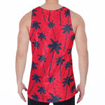Black Red Palm Tree Pattern Print Men's Velvet Tank Top