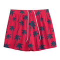 Black Red Palm Tree Pattern Print Mesh Shorts