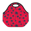 Black Red Palm Tree Pattern Print Neoprene Lunch Bag