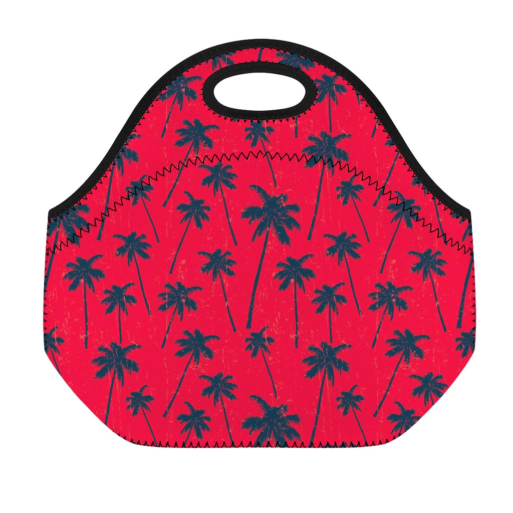 Black Red Palm Tree Pattern Print Neoprene Lunch Bag