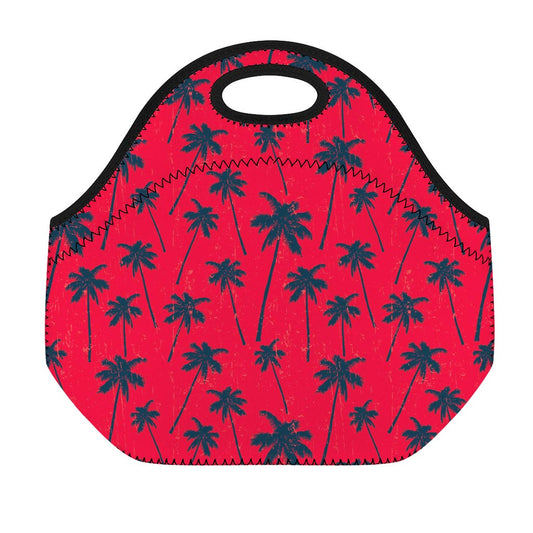 Black Red Palm Tree Pattern Print Neoprene Lunch Bag