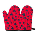 Black Red Palm Tree Pattern Print Oven Mitts